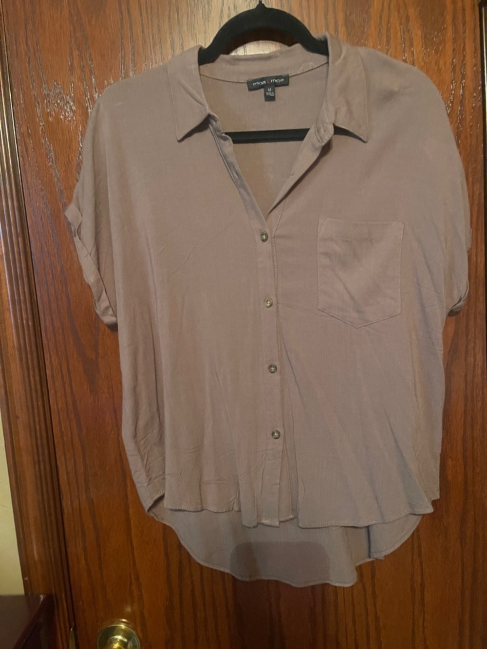 Moa moa Taupe Button-Front Short Sleeve Shirt